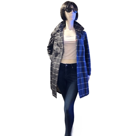 Lands' End Windowpane Raincoat w/Removable Hood, Size M - Picture 2 of 6